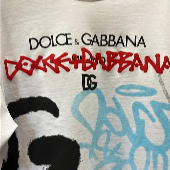 Dolce & Gabbana White Graffiti Tee with Multicolor Accents medium - Picture 3 of 7